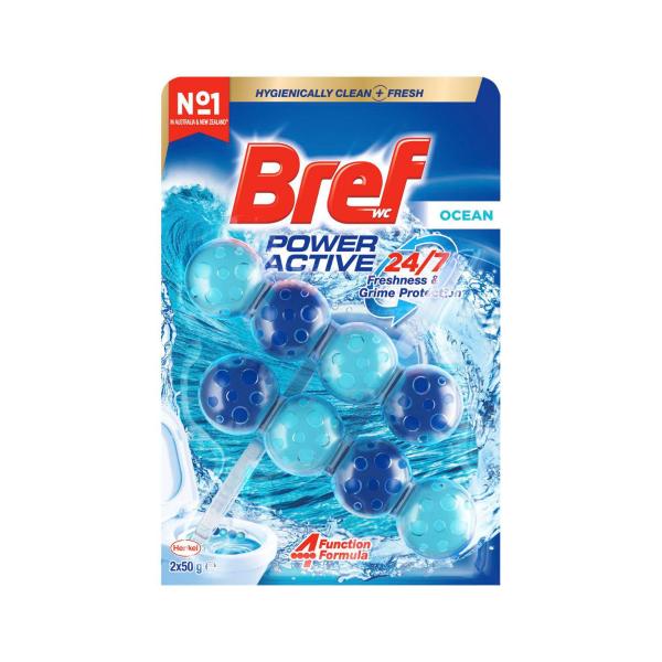 BREF POWER ACTIVE TOILET CLEANER RIM BLOCK OCEAN 50G X 2 PACK