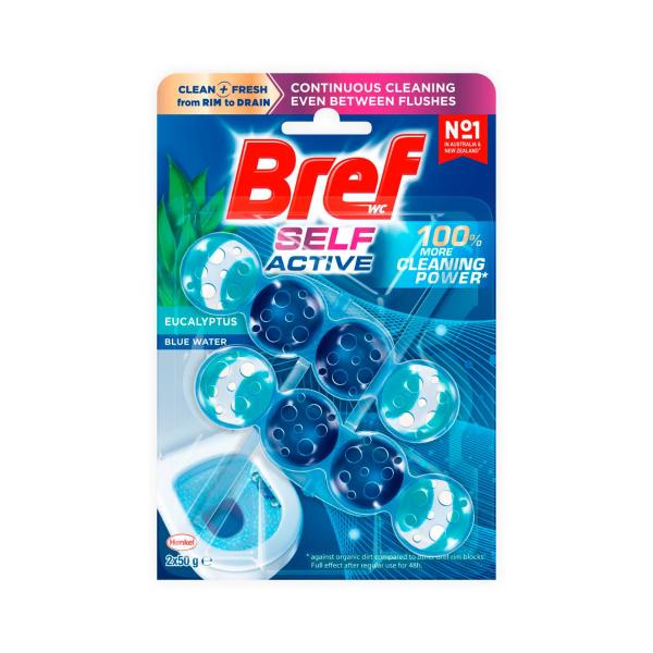 BREF BLUE ACTIVE TOILET CLEANER RIM BLOCK EUCALYPTUS 50G X 2 PACK