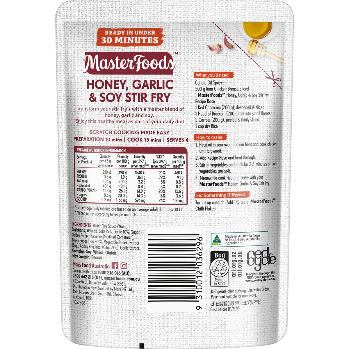 MasterFoods Honey, Garlic & Soy Stir Fry Recipe Base 175g