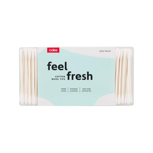 COLES COTTON WOOL TIPS:PAPER STEM 400 PACK