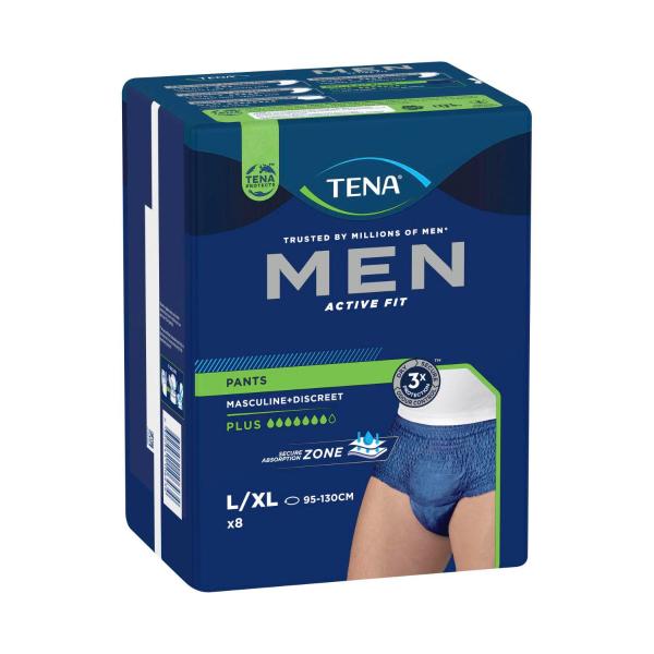 TENA MEN ACTIVE FIT PLUS NAVY PANTS LARGE 8 PACK