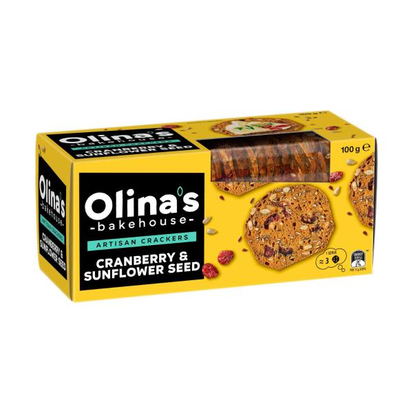 OLINA'S ARTISAN CRACKERS BISCUITS:CRANBERRY & SUNFLOWER SEED:.:100 GRAM