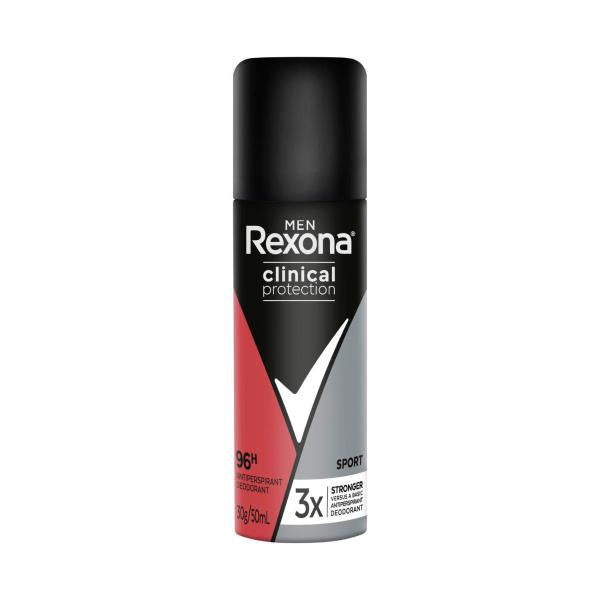 REXONA MEN DEODORANT 96HR CLINICAL AEROSOL SPORT TRAVEL PACK 50ML