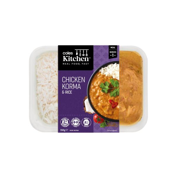 COLES KITCHEN CHICKEN KORMA AND RICE 350G