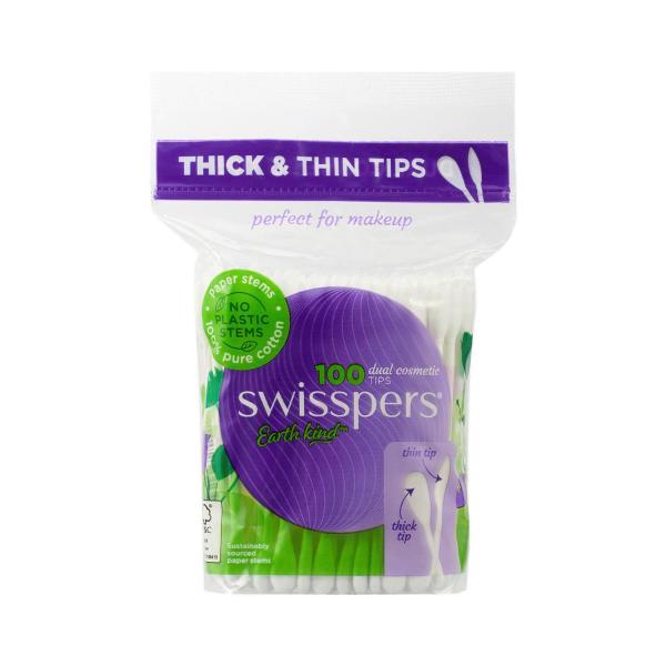 SWISSPERS COTTON TIPS PAPERSTEM COSMETIC DUAL TIPS 100 PACK