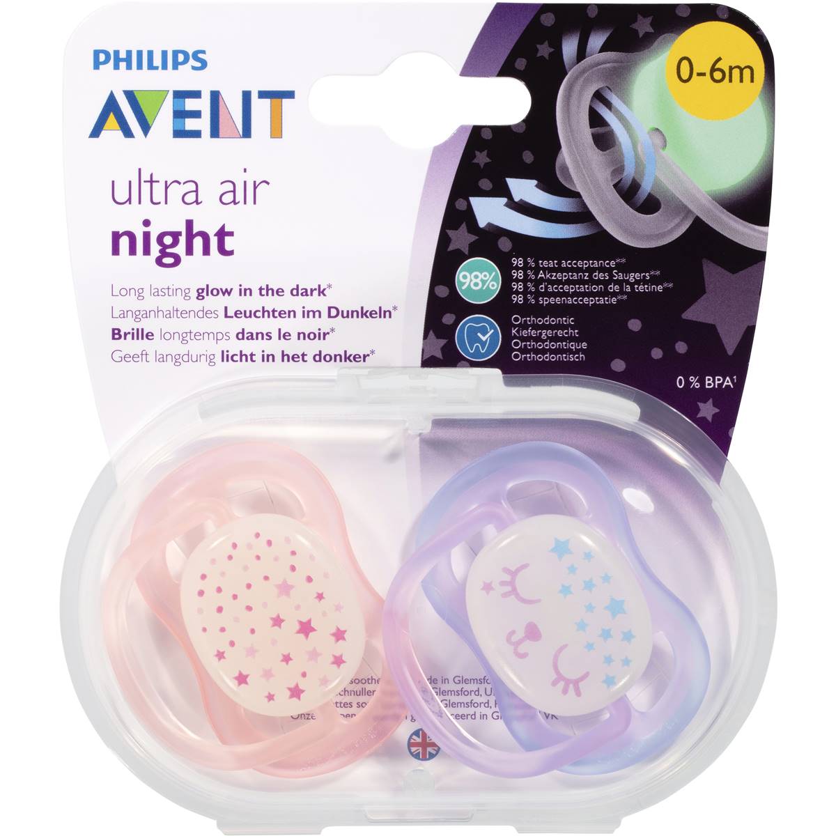 Avent Night Time Soother 0-6 Months 2 Pack