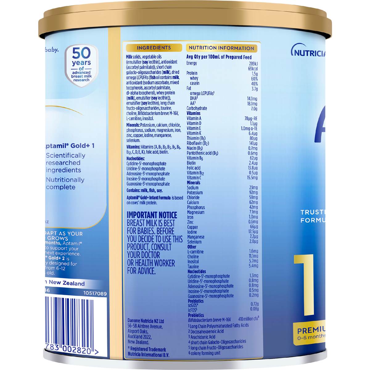 Aptamil Gold+ 1 Baby Infant Formula From Birth To 6 Months 900g
