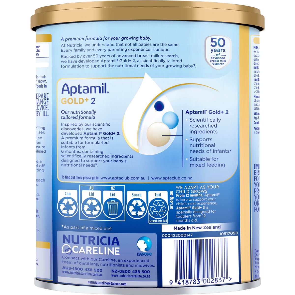 Aptamil Gold Stage 2 Follow On Baby Formula 6-12M 900g