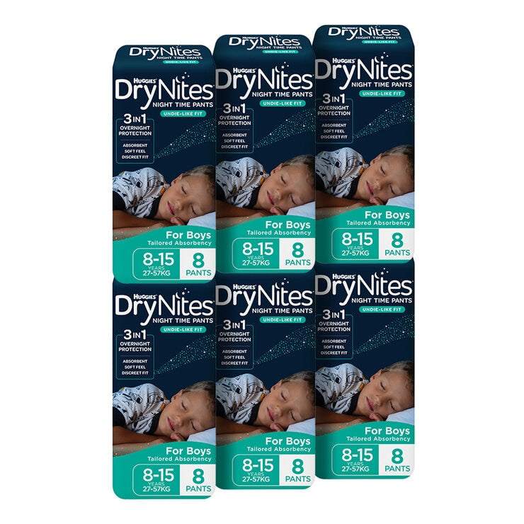 Huggies Drynites Night Time Pants For Boys Size 8-15 Years 48 Pants