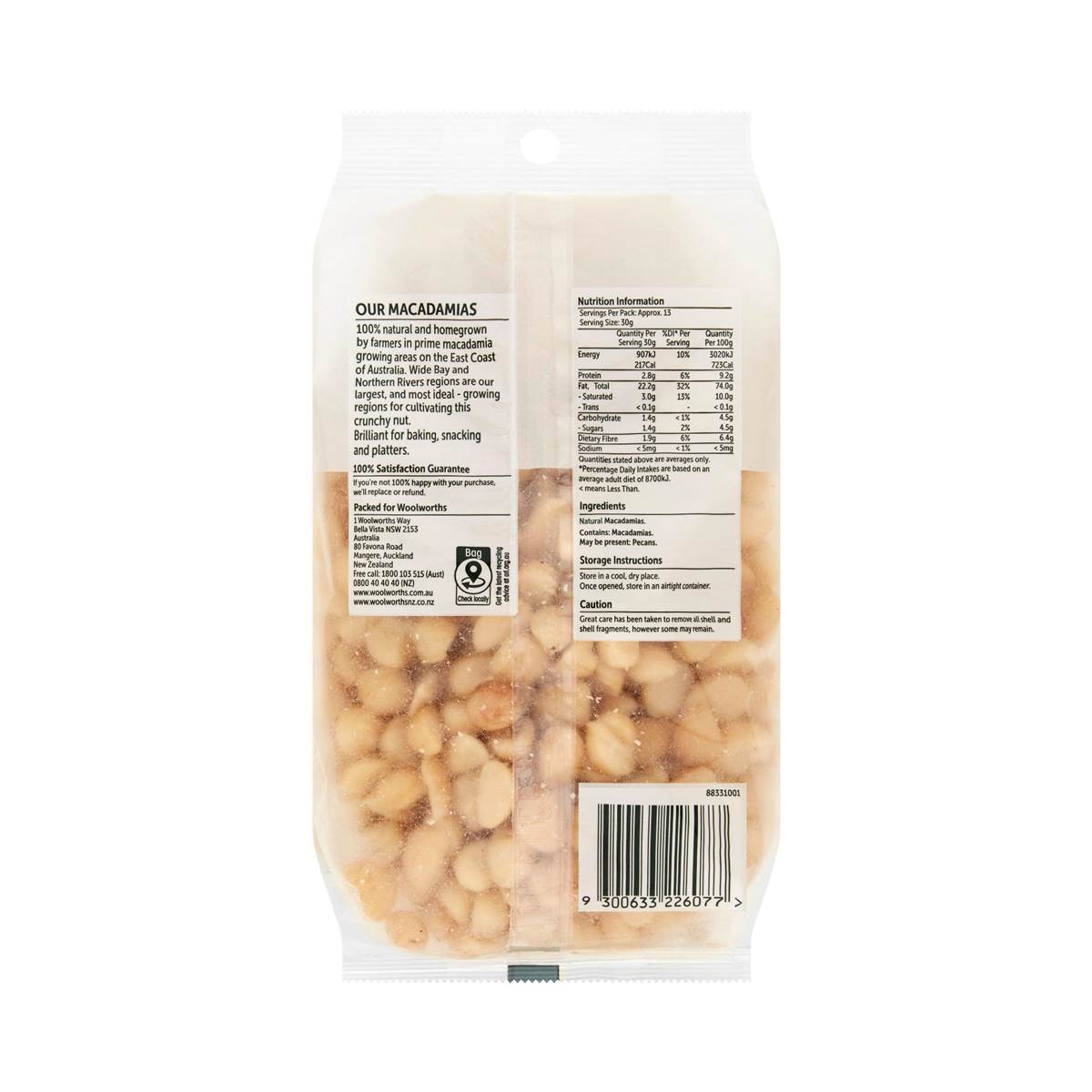 Woolworths Macadamias Kernels Raw 400g Pack