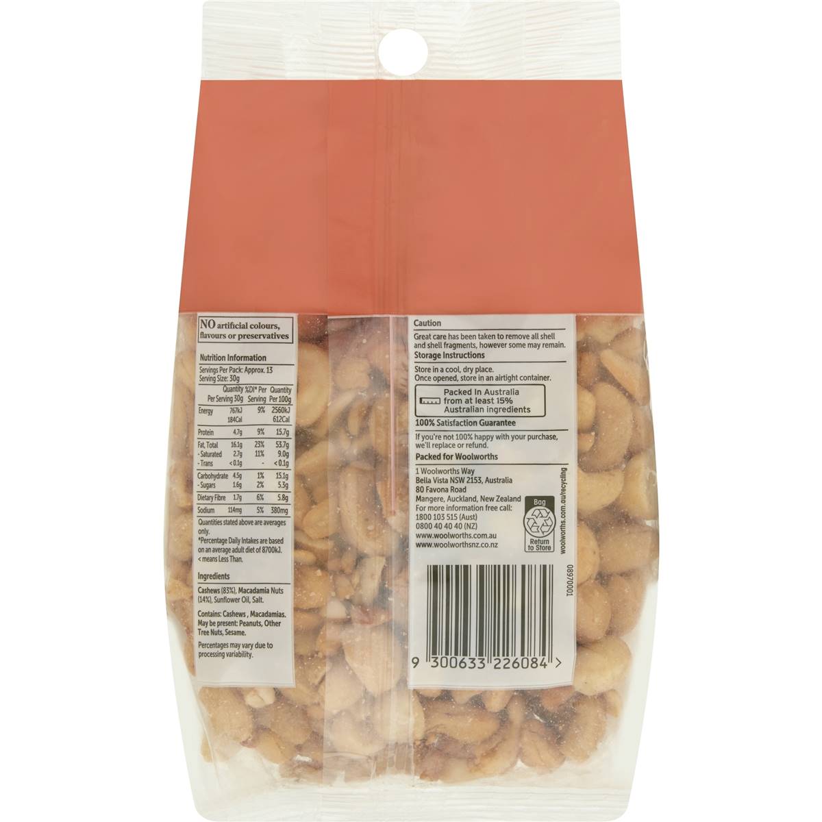 Woolworths Cashew & Macadamia Roasted & Salted 400g Pack