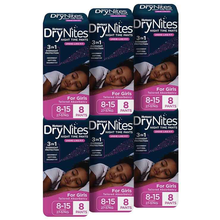 Girls' Overnight Pants, Size 8-15 Years, 48 Pack