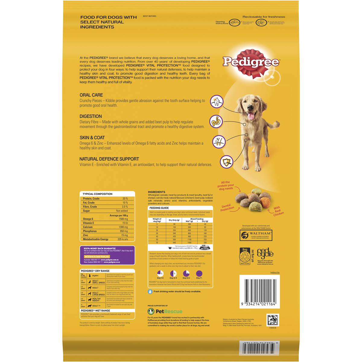 Pedigree Adult Dry Dog Food with Real Chicken 8kg