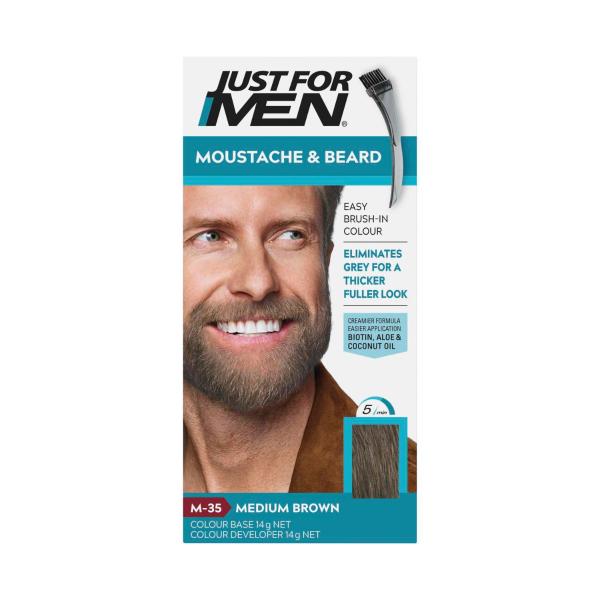 JUST FOR MEN MOUSTACHE & BEARD BRUSH-IN COLOUR GEL MEDIUM BROWN 100GM
