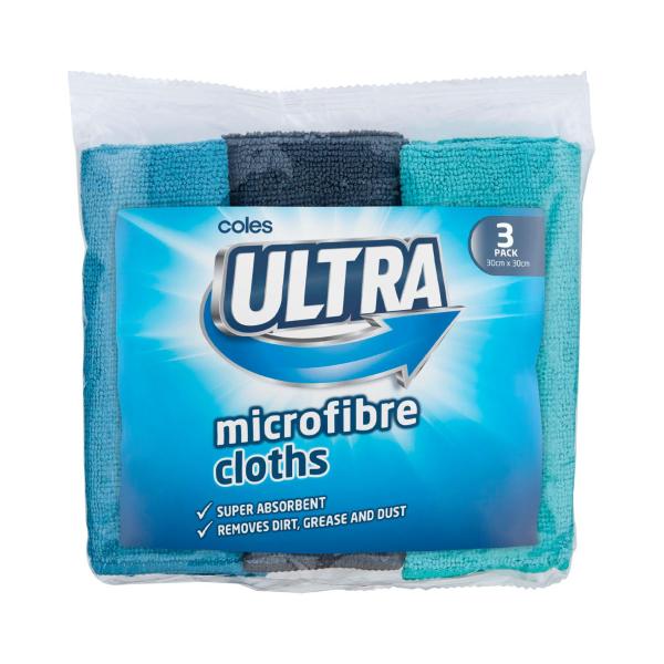 COLES ULTRA MICROFIBRE CLOTHS 3PK