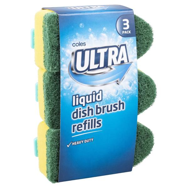 COLES ULTRA DISH LIQUID BRUSH REFILLS 3PK