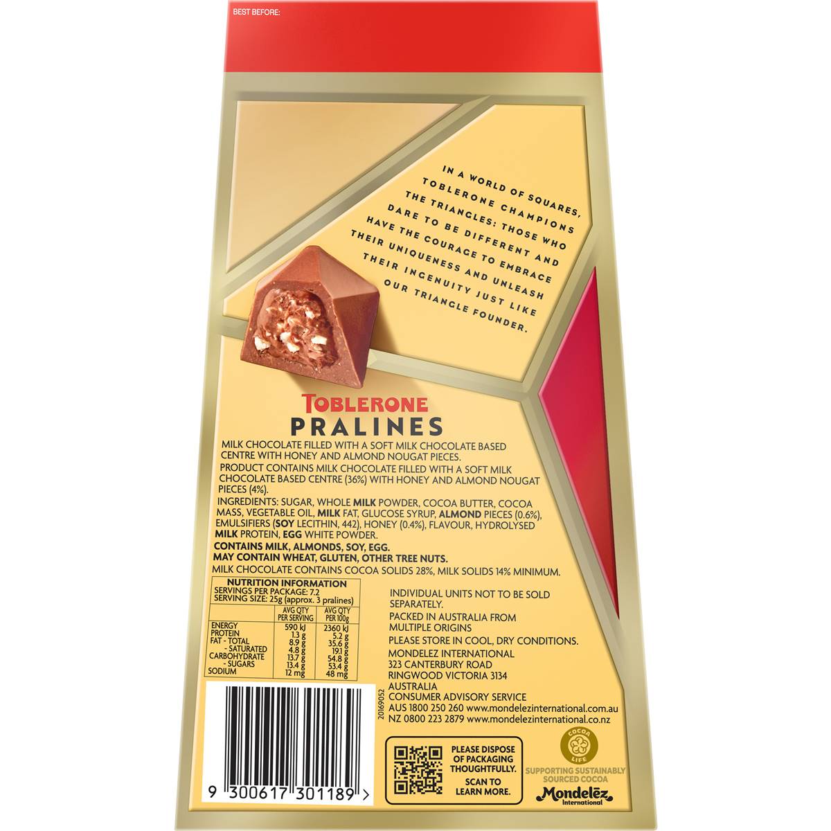 Toblerone Pralines Boxed Chocolate 180g