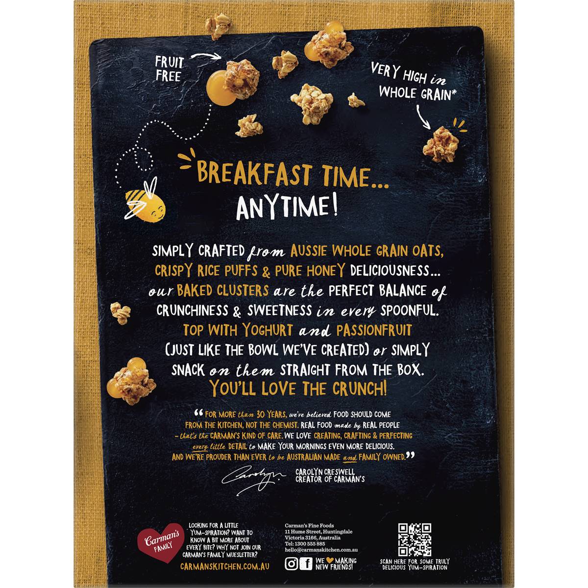 Carman's Clusters Aussie Oat Honey Crunch 450g