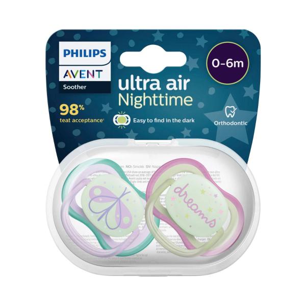 PHILIPS AVENT SOOTHER AIR NIGHTTIME MIX BPA FREE 0-6 MONTHS 2 PACK