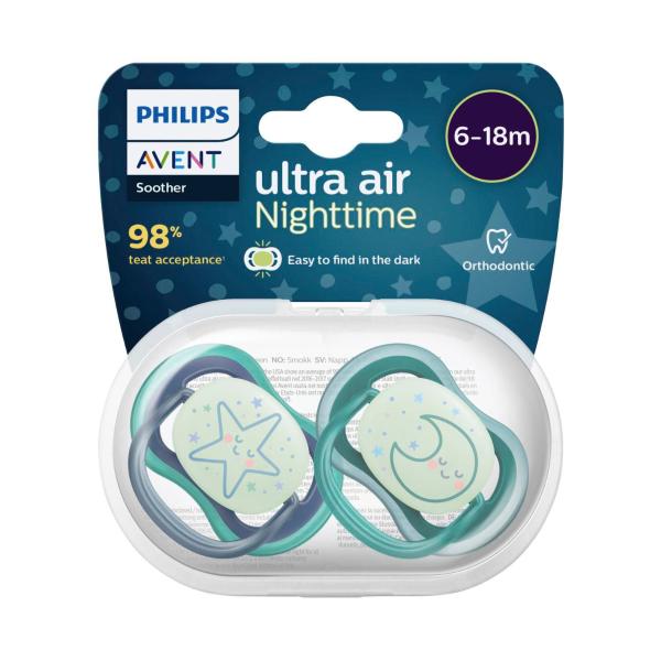 PHILIPS AVENT SOOTHER AIR NIGHTTIME MIX BPA FREE 6-18 MONTHS 2 PACK