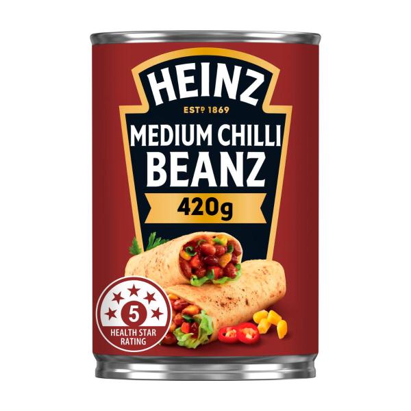 HEINZ MEXICAN CHILLI BEANS MEDIUM BAKED BEANS 420G