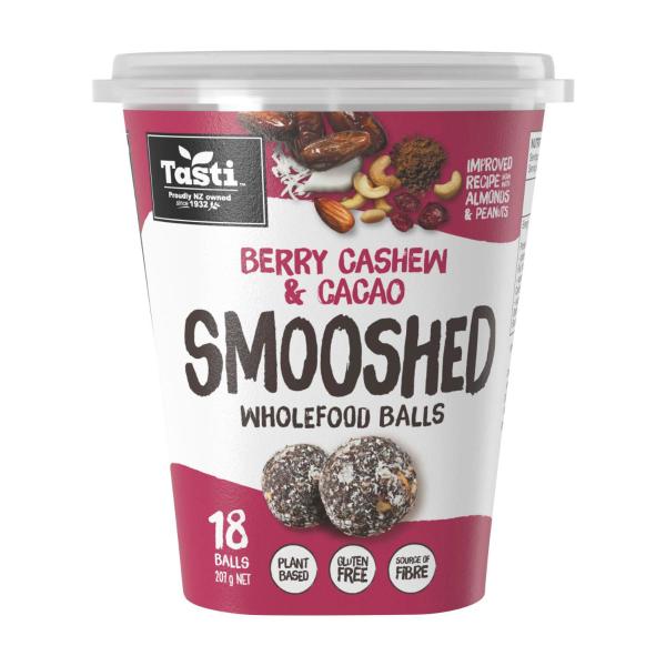 TASTI SMOOSHED WHOLEFOOD BALLS BERRY CASHEW & CACAO 207G