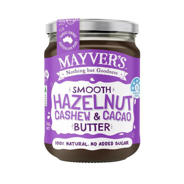 MAYVERS SMOOTH NATURAL HAZELNUT CACAO & CASHEW BUTTER 240G