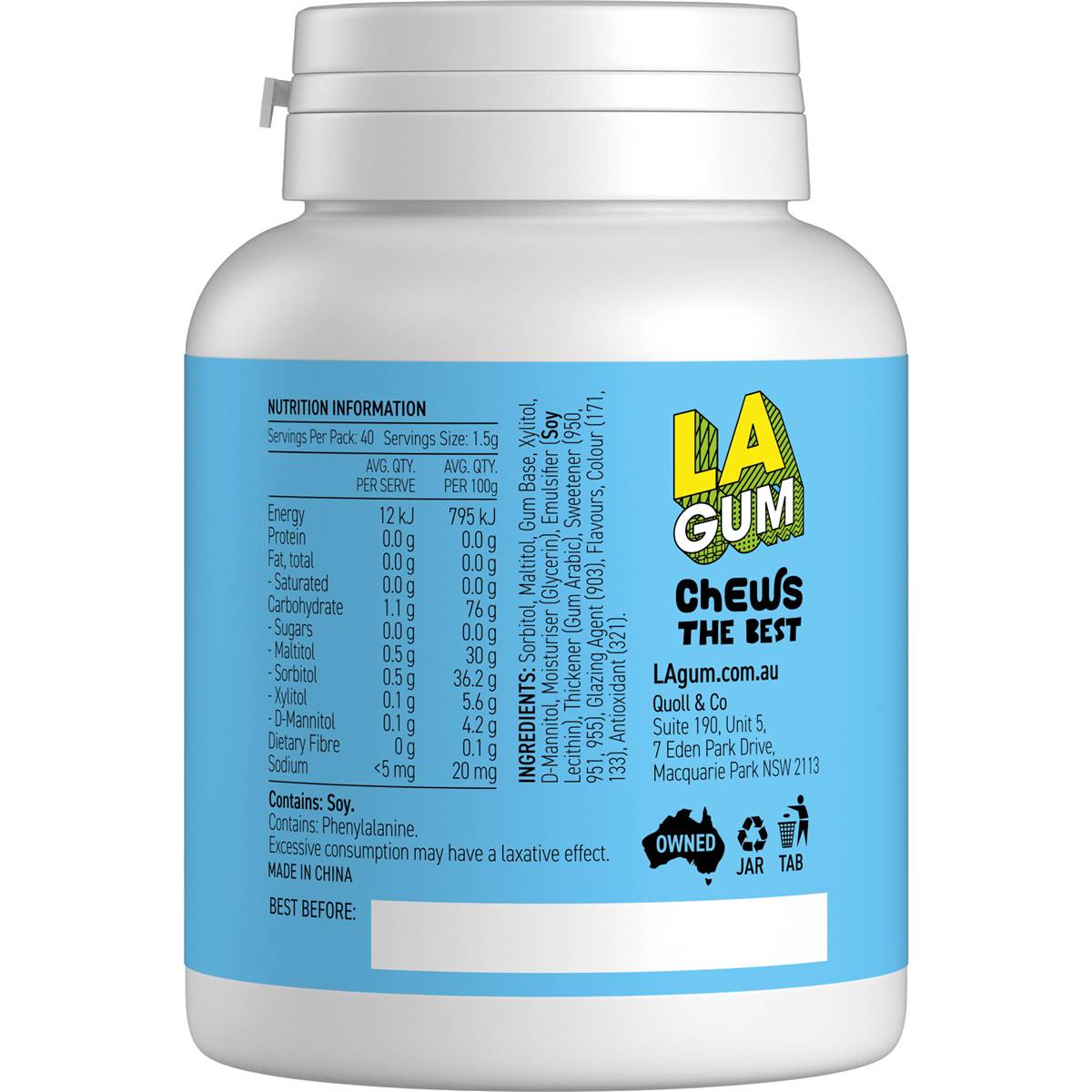 LA Peppermint Sugar Free Chewing Gum Bottle 60g