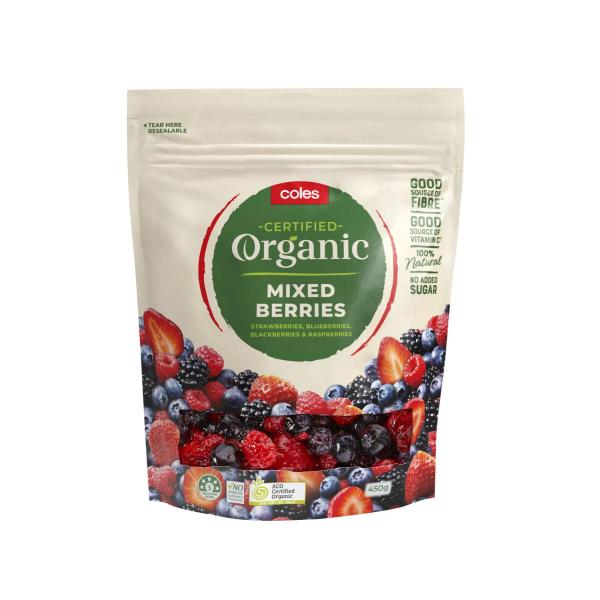 COLES FROZEN ORGANIC MIXED BERRIES 450G