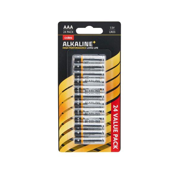 COLES ALKALINE+ AAA:24 PACK