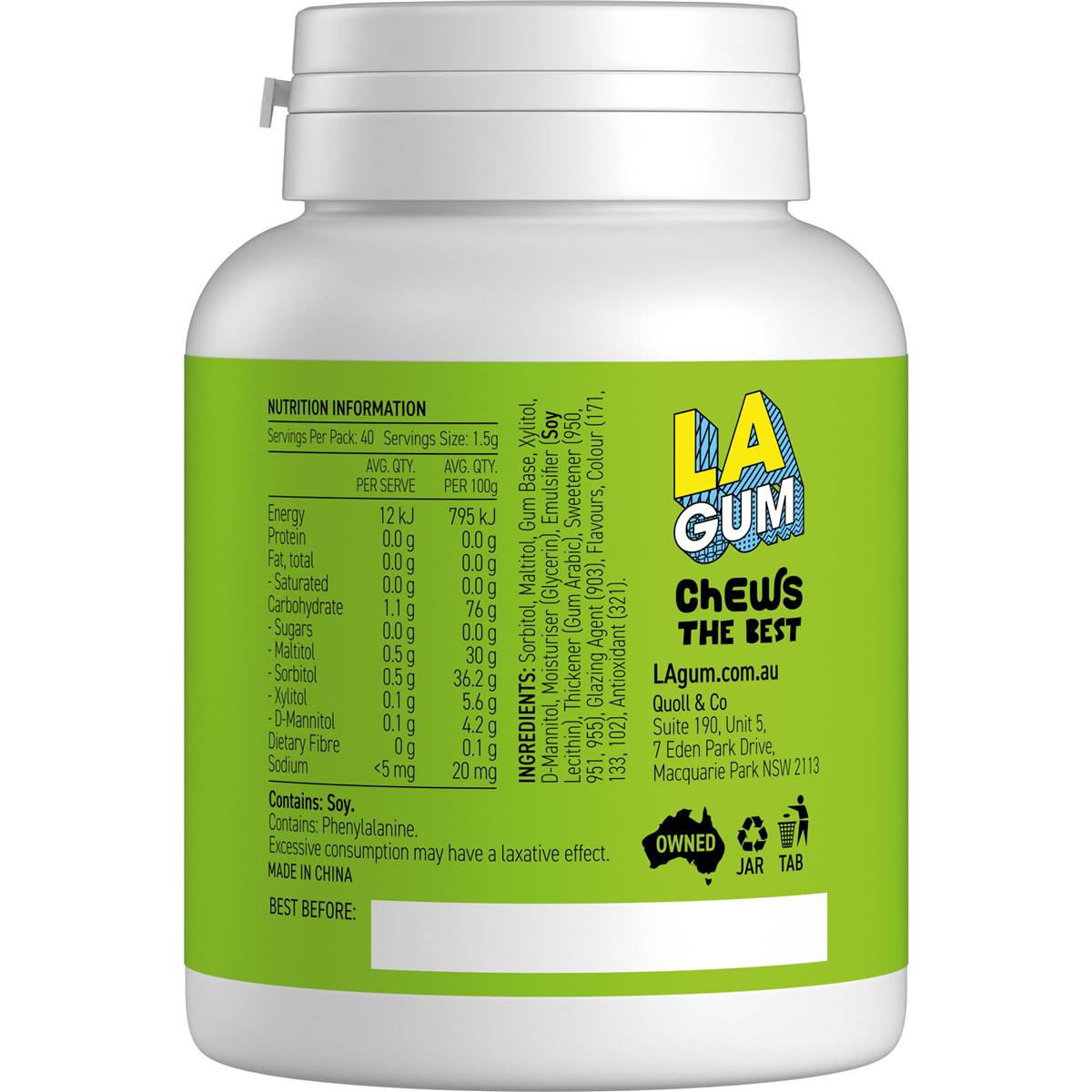 LA Spearmint Sugar Free Chewing Gum Bottle 60g