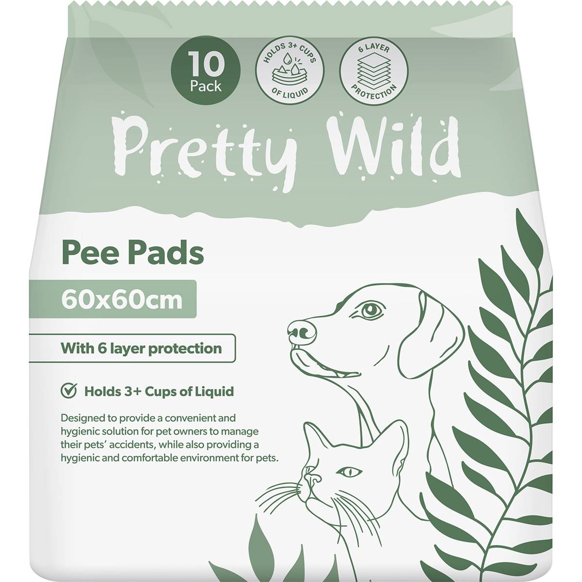Pretty Wild Pee Pads 60cm x 60cm For Pets 10 Pack