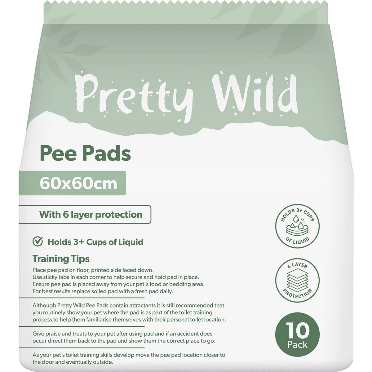 Pretty Wild Pee Pads 60cm x 60cm For Pets 10 Pack