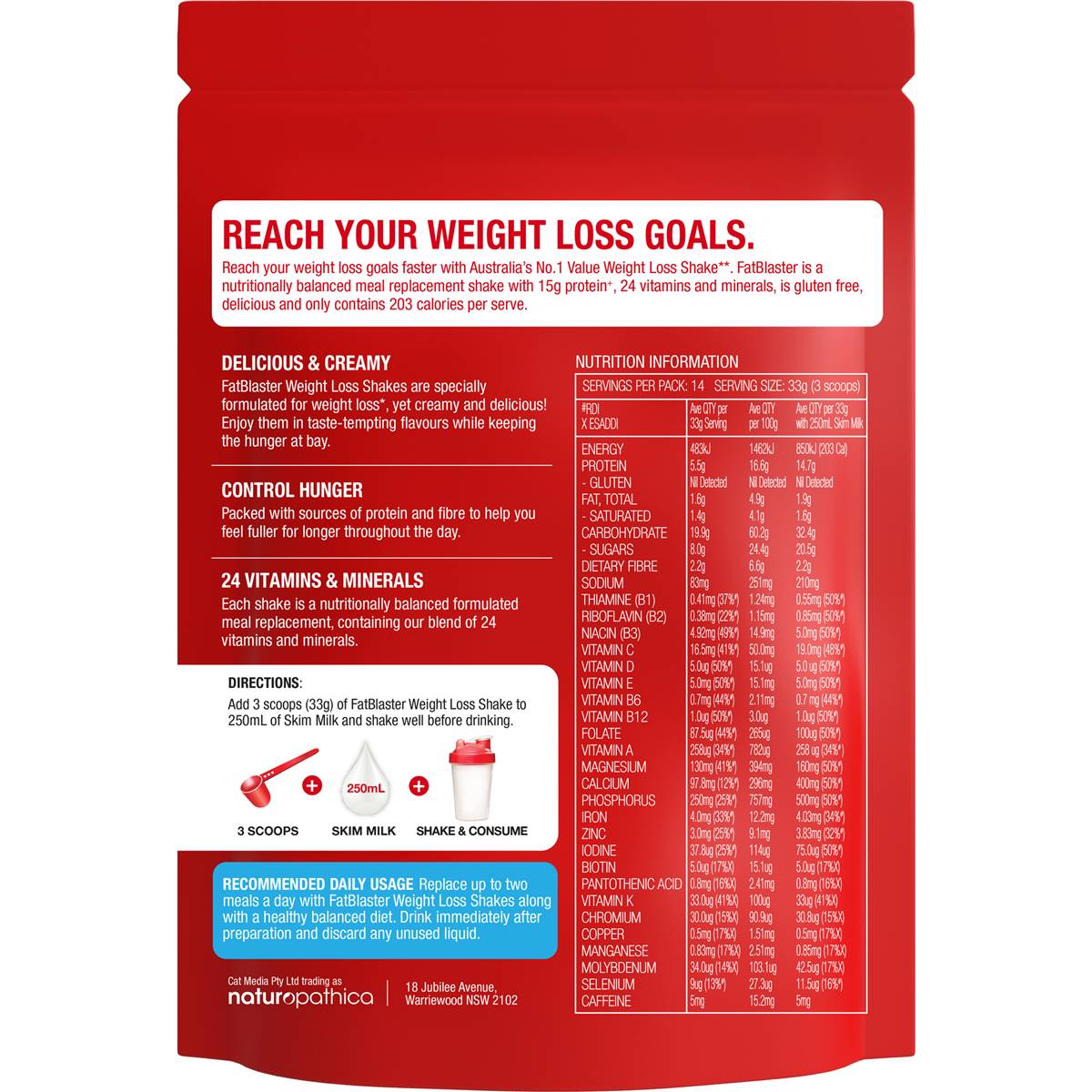 Fat Blaster Weight Loss Shake Vanilla 465g