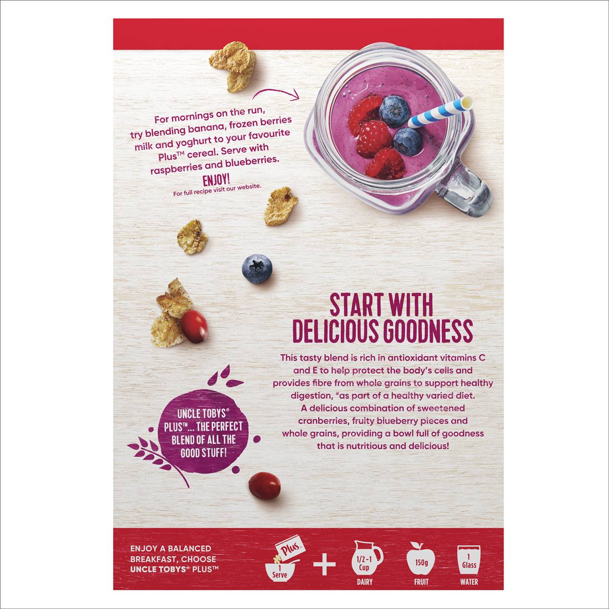 Uncle Tobys Plus Cereal Cranberries & Blueberries 1.15kg