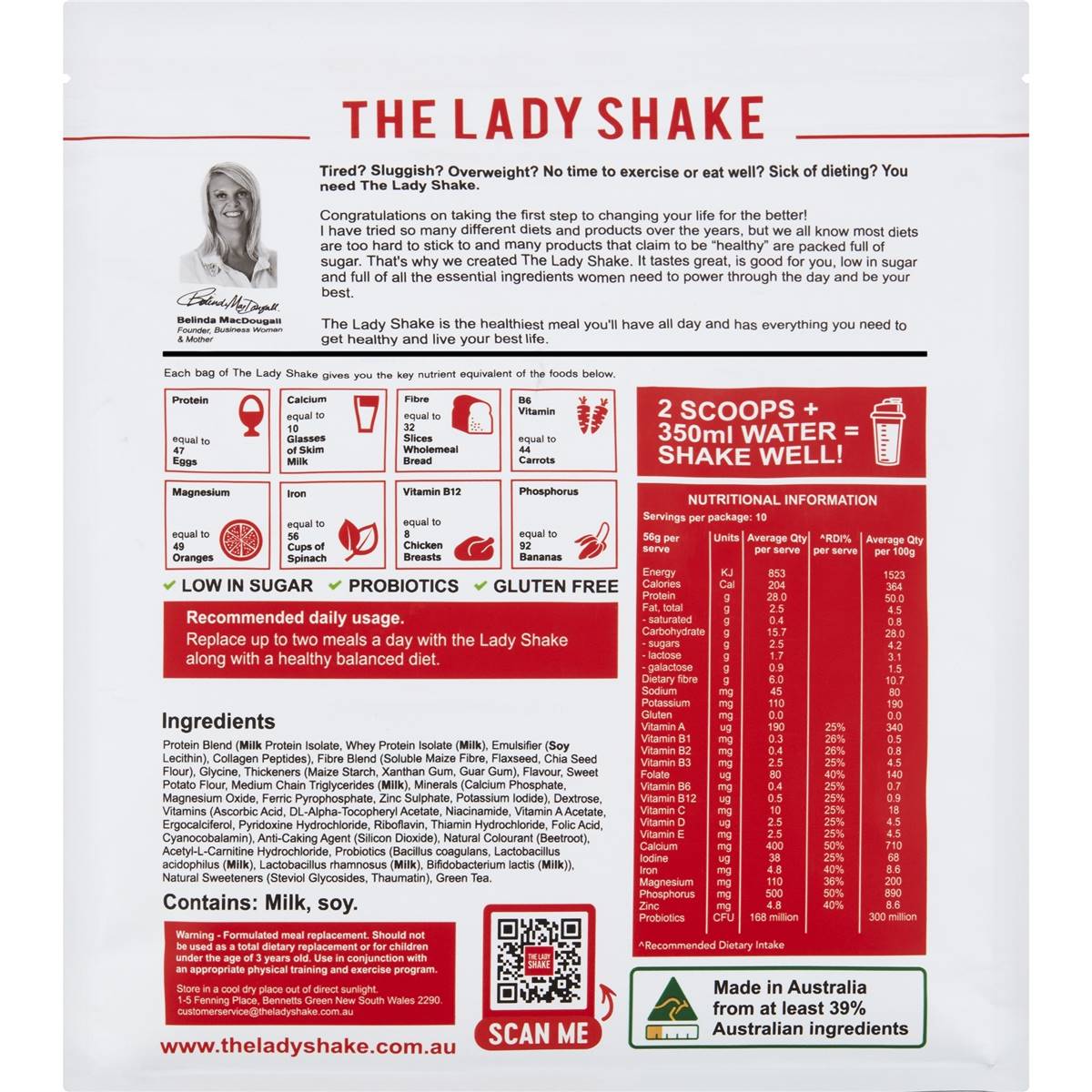 The Lady Shake Diet High Protein Low Sugar Strawberry Meal Replacement 560g