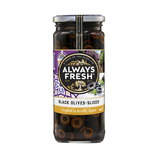 ALWAYS FRESH BLACK SLICED OLIVES 440G