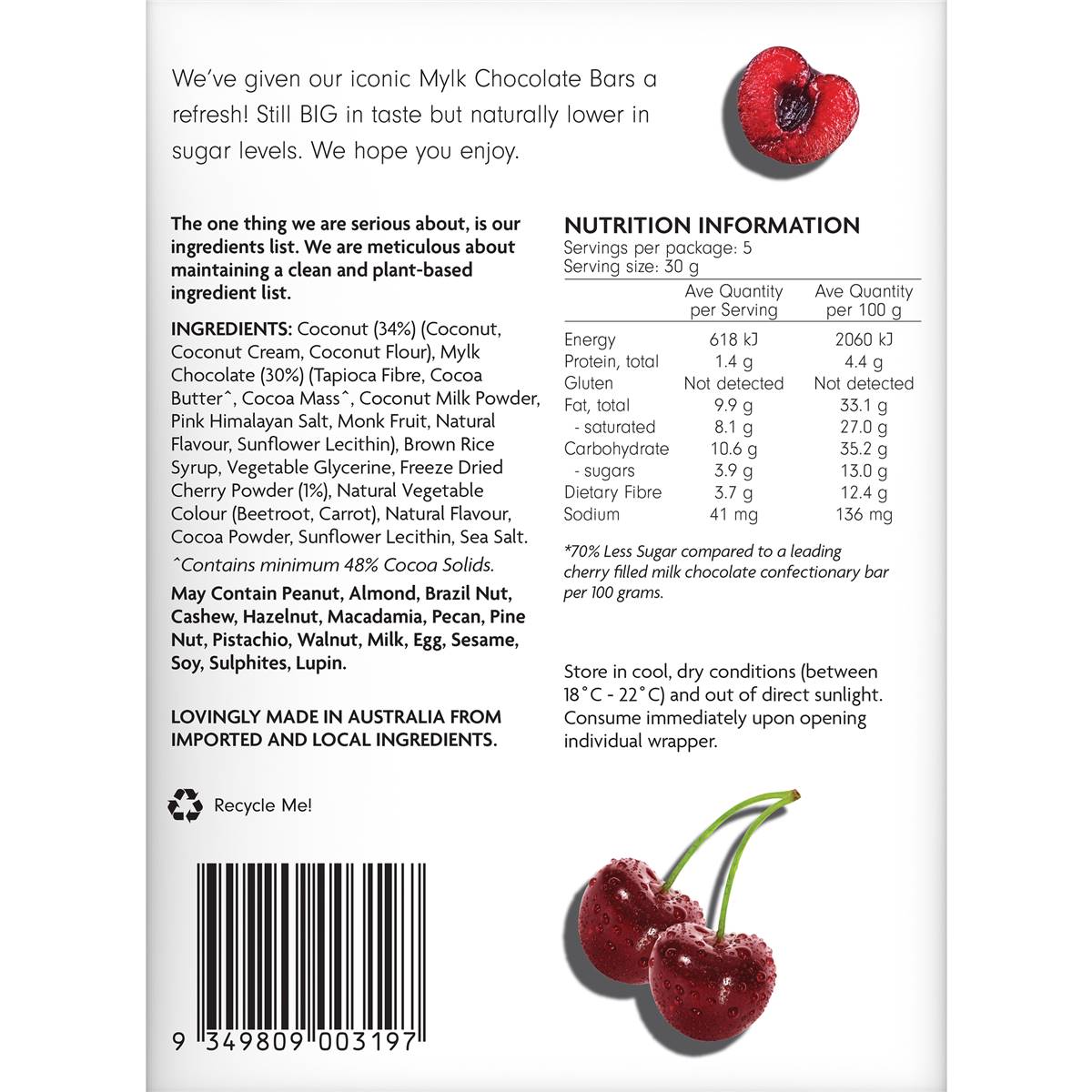 Health Lab Mylk Chocolate Juicy Cherry Bars 5 pack