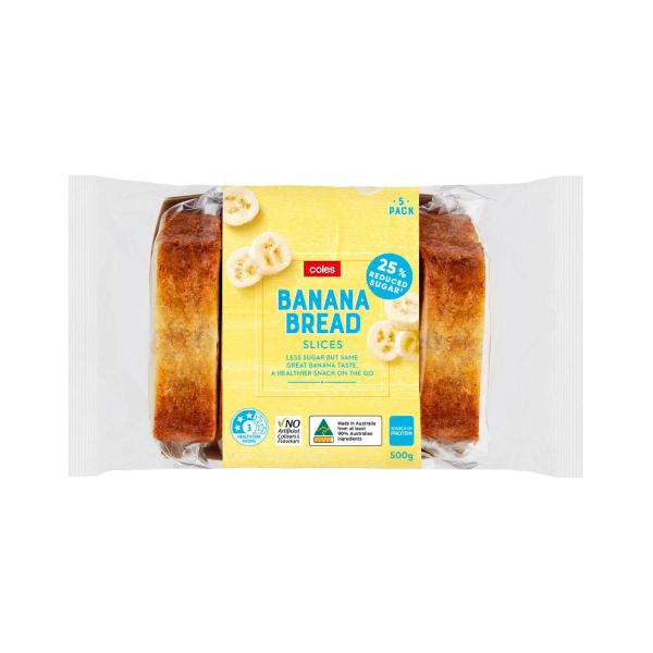COLES REDUCED SUGAR BANANA BREAD SLICES 5PK
