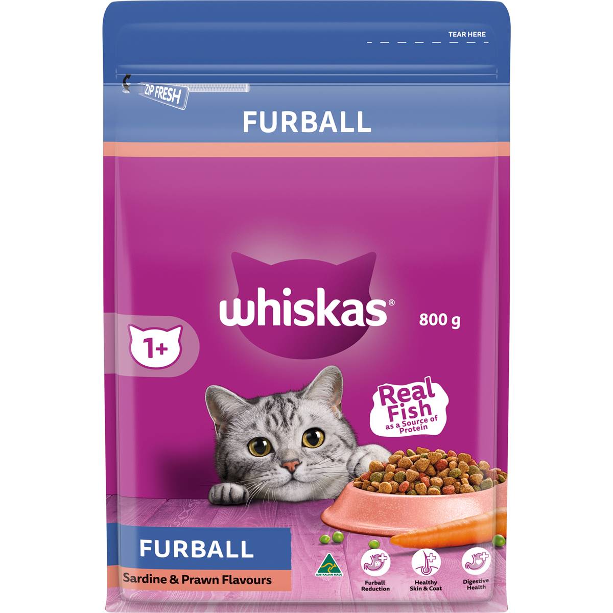 Whiskas Furball Sardine & Prawn Cat Food 800g