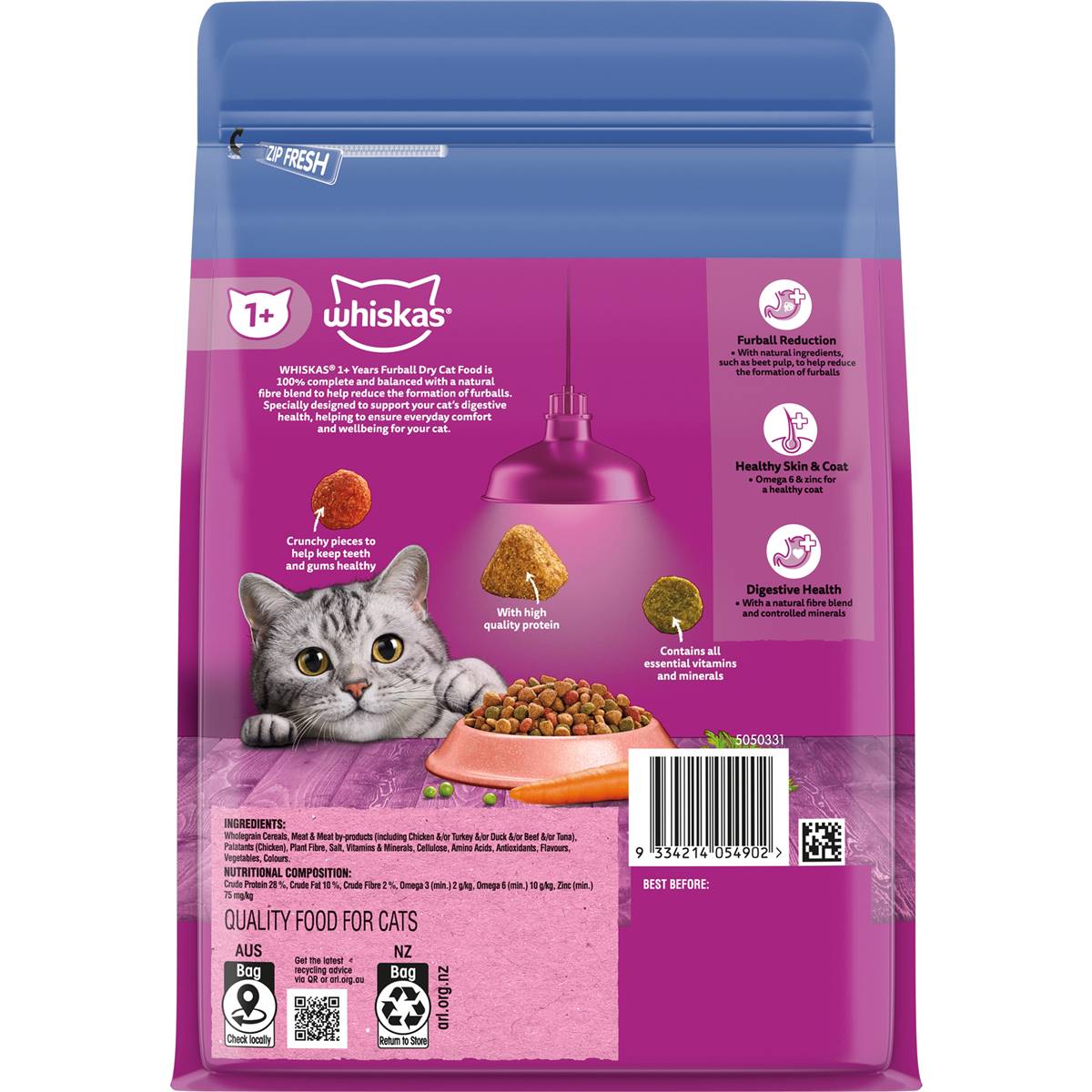 Whiskas Furball Sardine & Prawn Cat Food 800g
