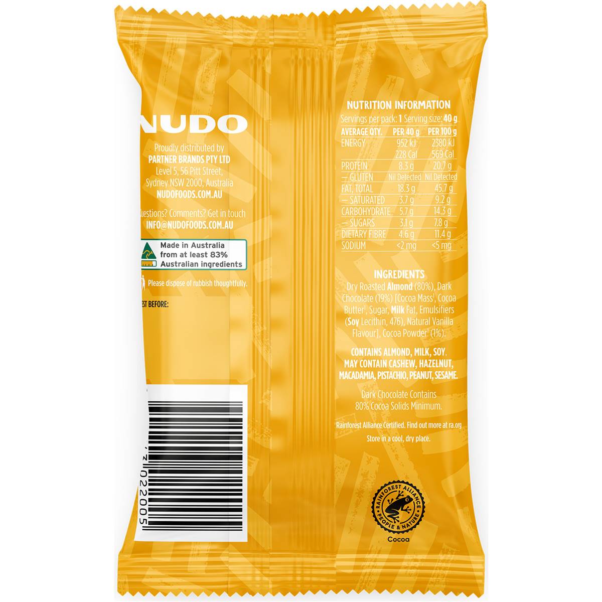 Nudo Lightly Dipped Almonds Cocoa Dusted Dark Chocolate 40g