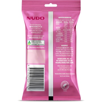 Nudo Lightly Dipped Almonds Raspberry Dusted White Choc 40g