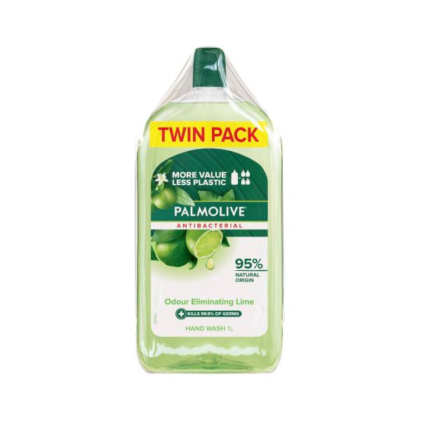 PALMOLIVE ANTIBACTERIAL HAND WASH ODOUR NEUTRALISING LIME REFILL 1L X 2 PACK