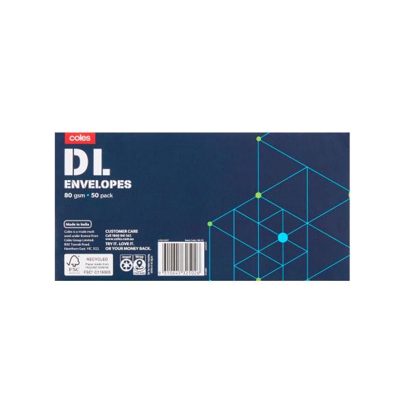 COLES ENVELOPES DL 50 PACK