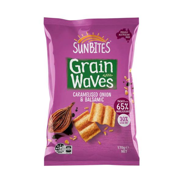 SUNBITES GRAINWAVES WMEAL CHIPS CARAMELISED ONION & BAL VINEGAR 170G
