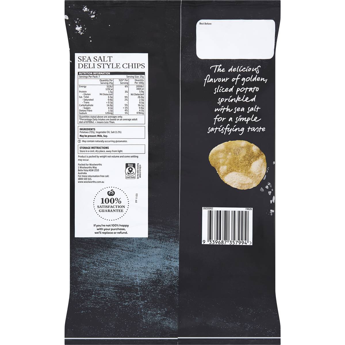 Woolworths Sea Salt Deli Style Potato Chips 175g