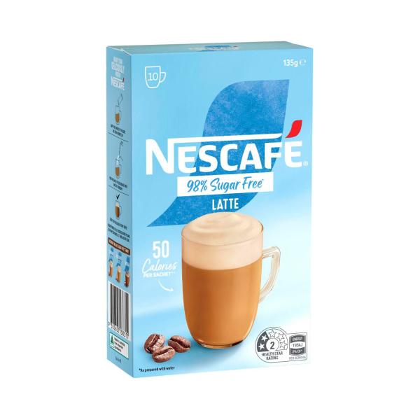 NESCAFE 98% SUGAR FREE LATTE COFFEE SACHETS 10 PACK