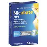 Nicabate Extra Fresh Mint Gum Quit Smoking 2mg 30 pieces
