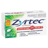Zyrtec Rapid Acting Antihistamine Allergy & Hayfever Mini Tablets 70 Pack - GimmeNow